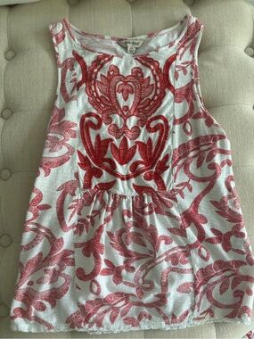 Lucky Brand White Tank Top with Red Embroidered Floral Print